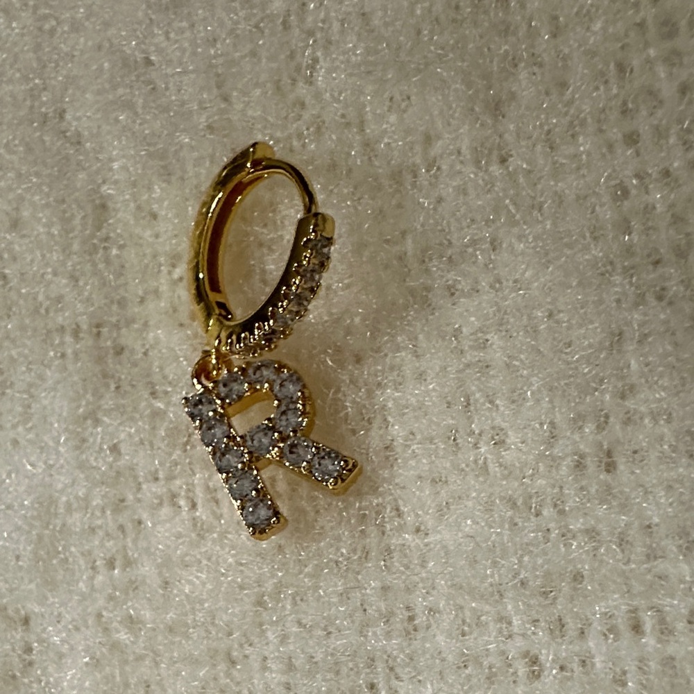 Gold Initial 'R' Hoop Earring